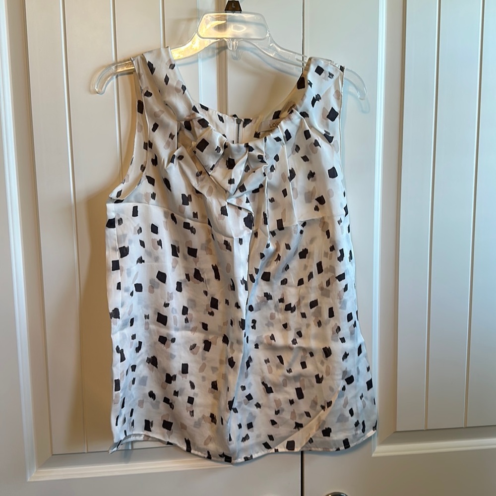 LOFT Charcoal grey and blush pink abstract tank blouse